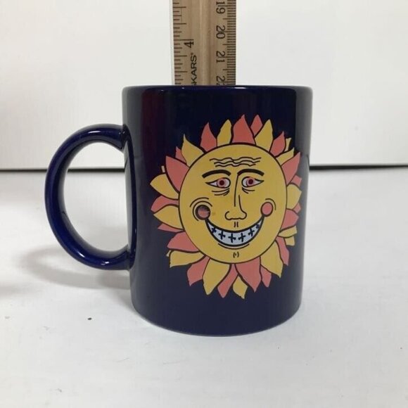 Celestial Smiling Happy Solstice Sun 8 Fl Oz Dark Navy Blue Coffee Tea Cup Mug - Picture 11 of 12